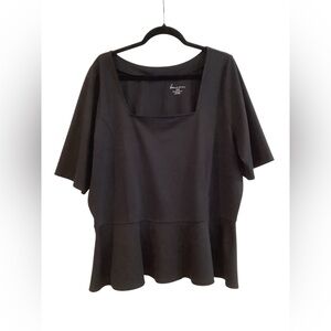 Lane Bryant Women's Square Neckline Ruffled Black Blouse Top Size 18/20